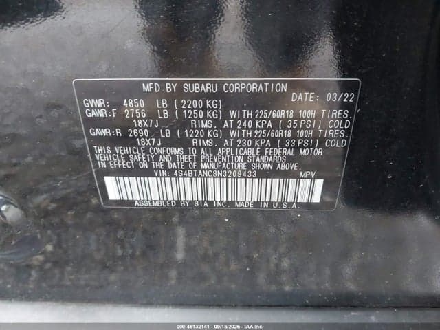 2022 SUBARU OUTBACK LIMITED 9