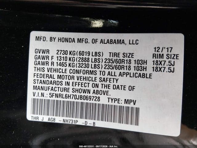 2018 HONDA ODYSSEY EX-L 9