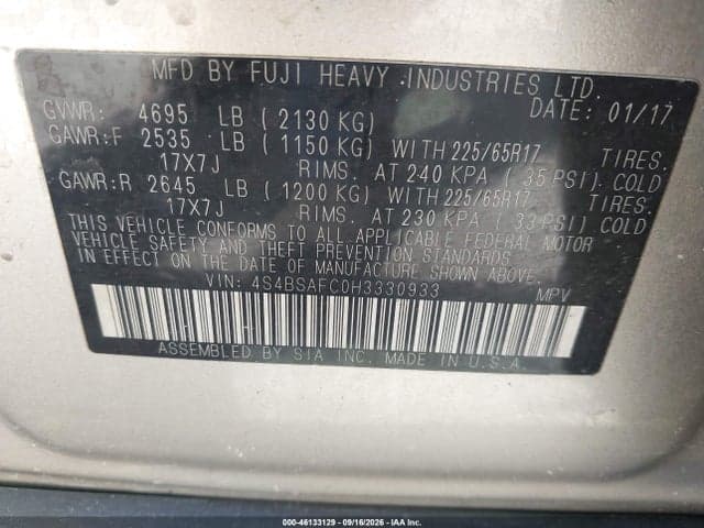2017 SUBARU OUTBACK 2.5I PREMIUM 9