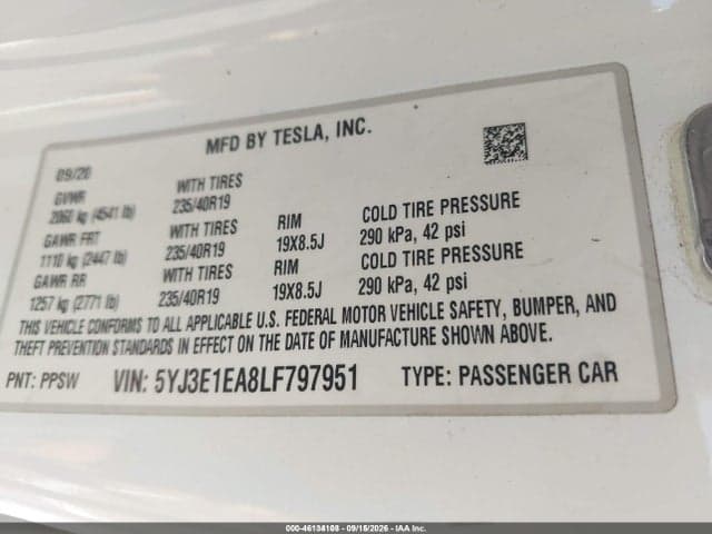 2020 TESLA MODEL 3 STANDARD RANGE PLUS REAR-WHEEL DRIVE/STANDARD RANGE REAR-WHEEL DRIVE 9