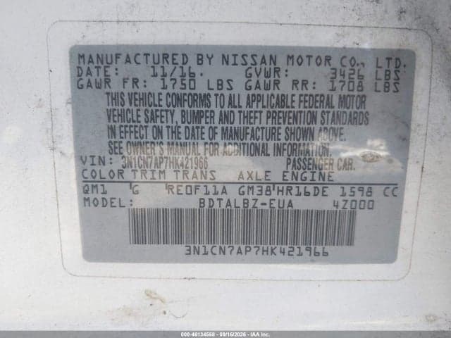 2017 NISSAN VERSA 1.6 SV 9