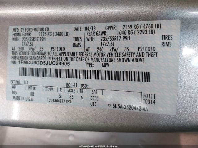 2018 FORD ESCAPE SE 9