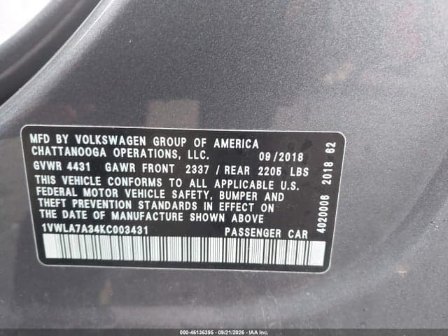 2019 VOLKSWAGEN PASSAT 2.0T WOLFSBURG EDITION 9