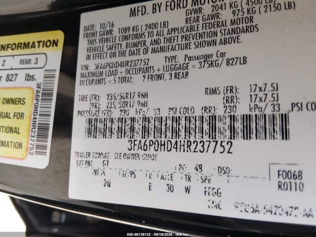 2017 FORD FUSION SE 9