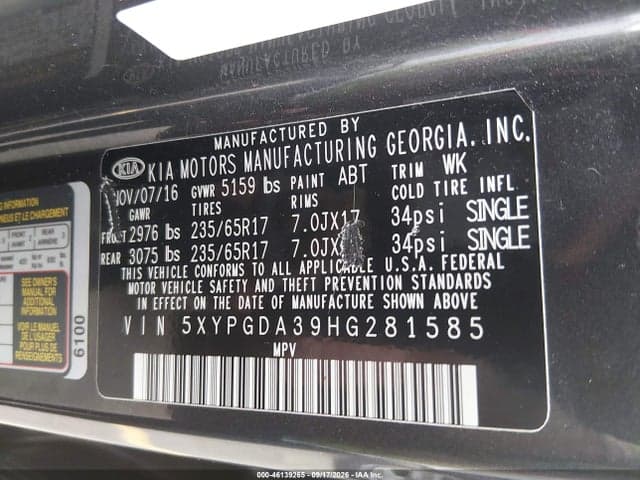 2017 KIA SORENTO 2.4L LX 9