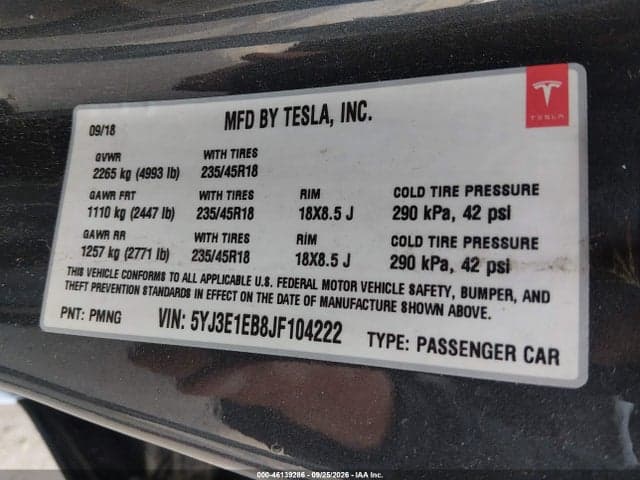 2018 TESLA MODEL 3 LONG RANGE/PERFORMANCE 9