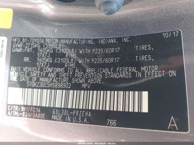 2017 TOYOTA SIENNA LE 8 PASSENGER 9
