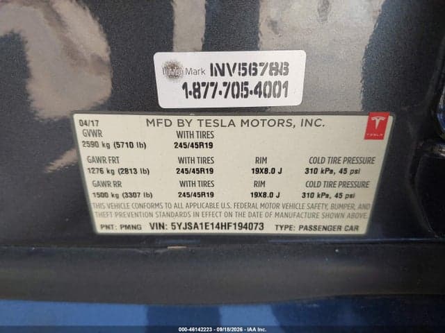 2017 TESLA MODEL S 60/75 9