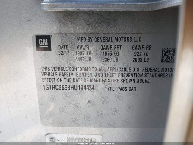 2017 CHEVROLET VOLT LT 9