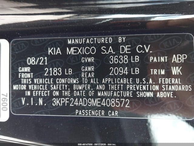 2021 KIA FORTE FE 9