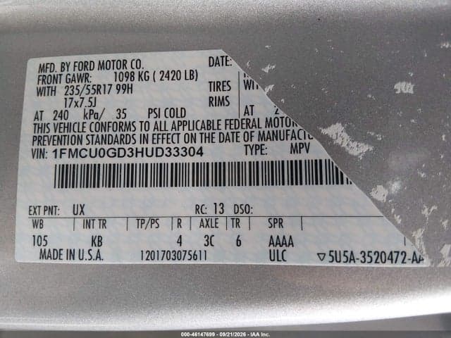 2017 FORD ESCAPE SE 9