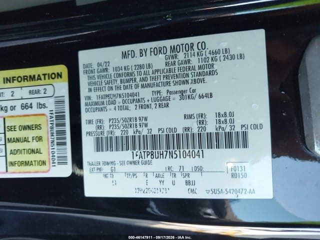 2022 FORD MUSTANG ECOBOOST PREMIUM 9