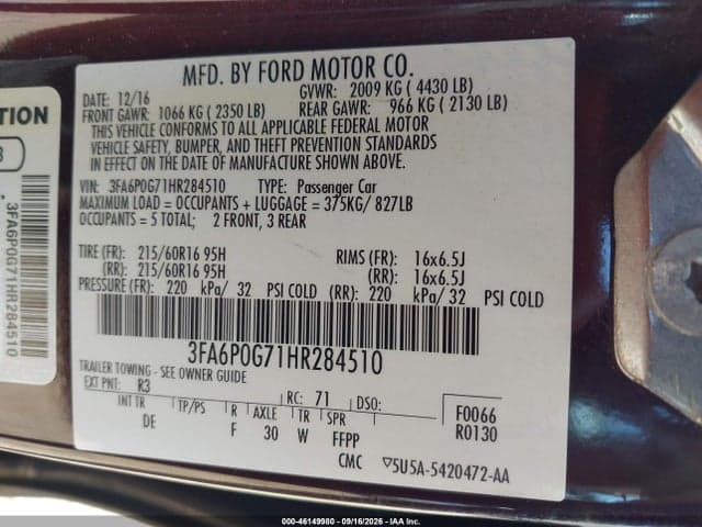 2017 FORD FUSION S 9