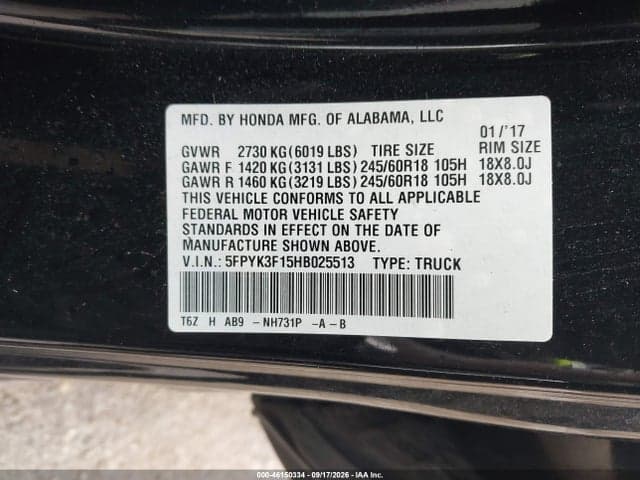 2017 HONDA RIDGELINE SPORT 9