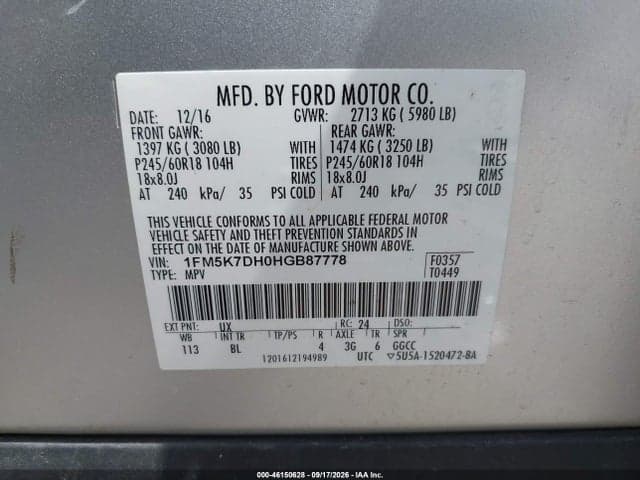 2017 FORD EXPLORER XLT 9
