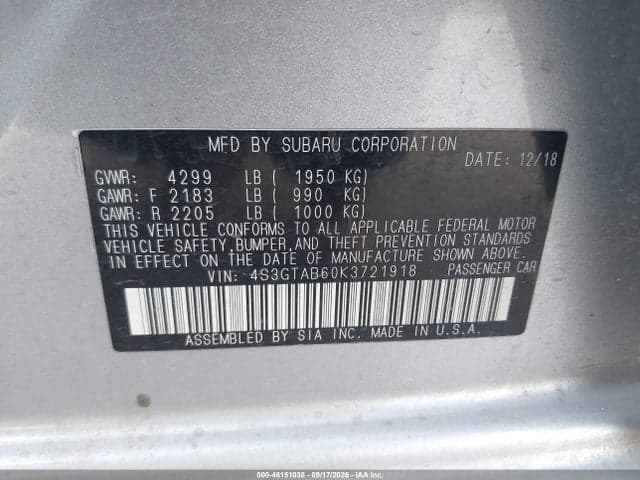 2019 SUBARU IMPREZA 2.0I 9