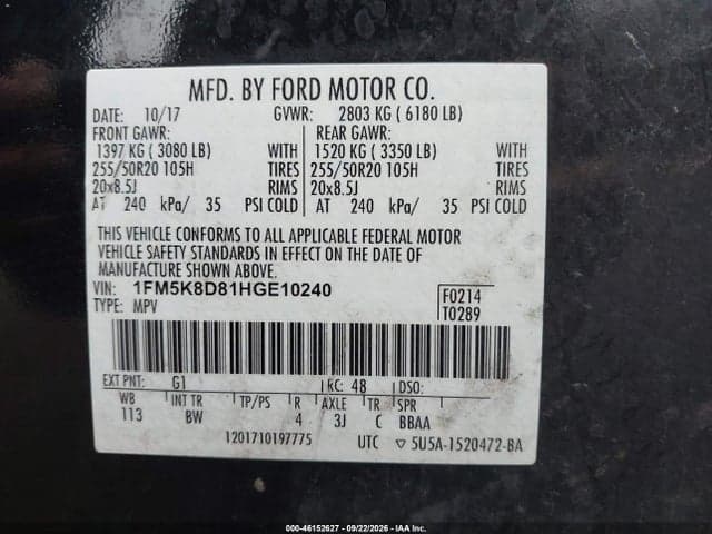 2017 FORD EXPLORER XLT 9