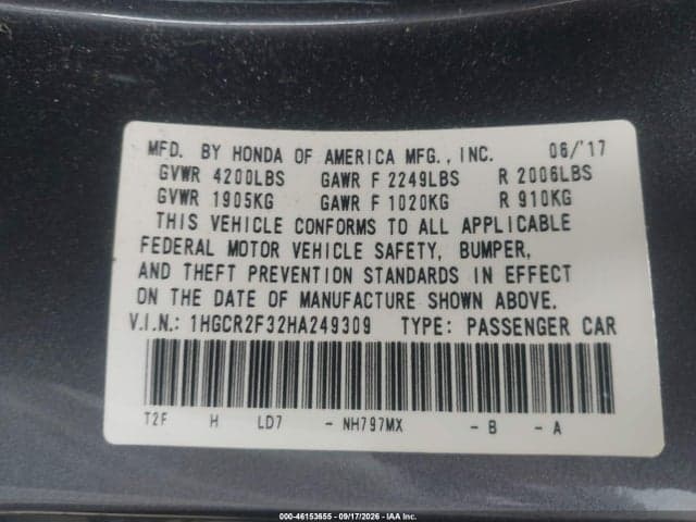2017 HONDA ACCORD LX 9