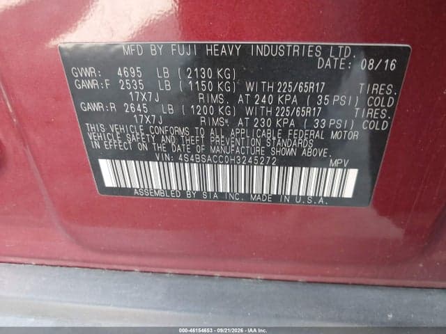 2017 SUBARU OUTBACK 2.5I PREMIUM 9