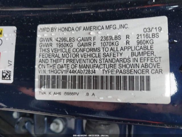 2019 HONDA ACCORD EX 9