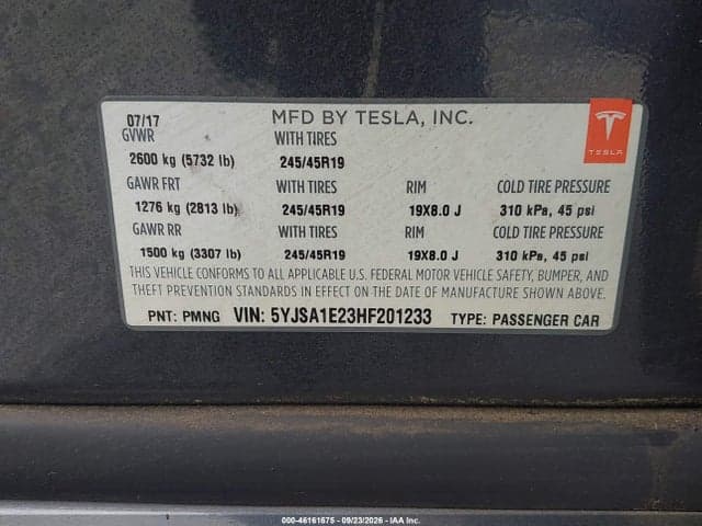 2017 TESLA MODEL S 100D/60D/75D/90D/P100D 9