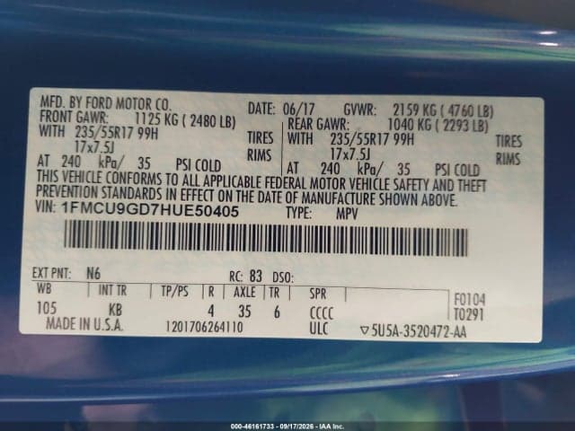 2017 FORD ESCAPE SE 9