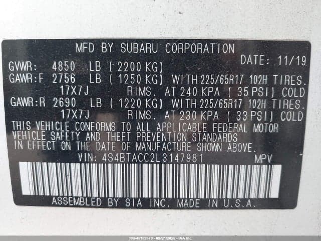 2020 SUBARU OUTBACK PREMIUM 9
