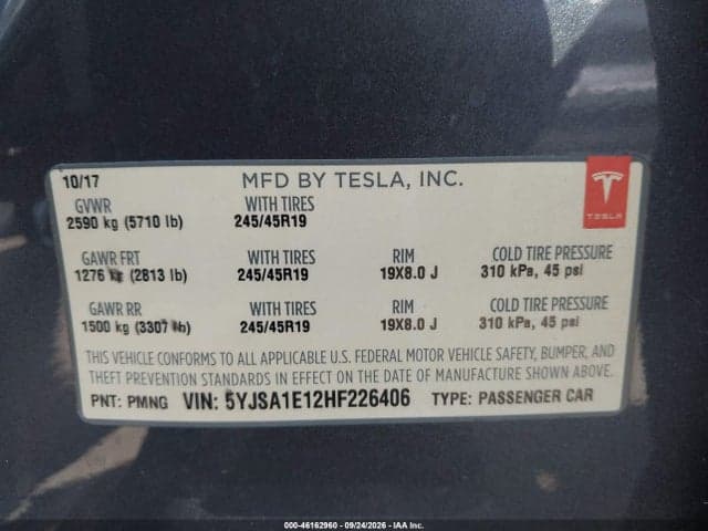 2017 TESLA MODEL S 60/75 9