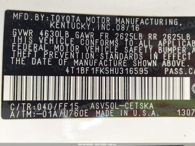 2017 TOYOTA CAMRY SE 9