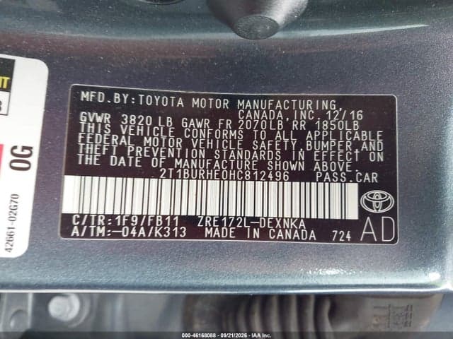 2017 TOYOTA COROLLA LE 9
