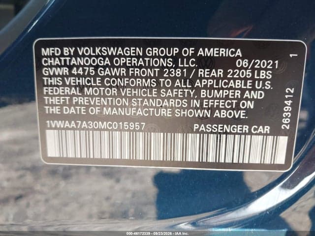 2021 VOLKSWAGEN PASSAT 2.0T S 9