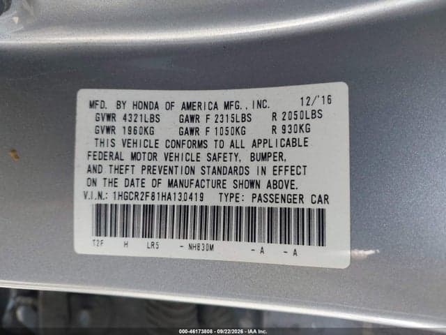 2017 HONDA ACCORD EX-L 9