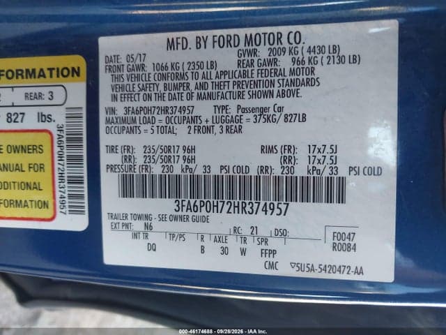 2017 FORD FUSION SE 9
