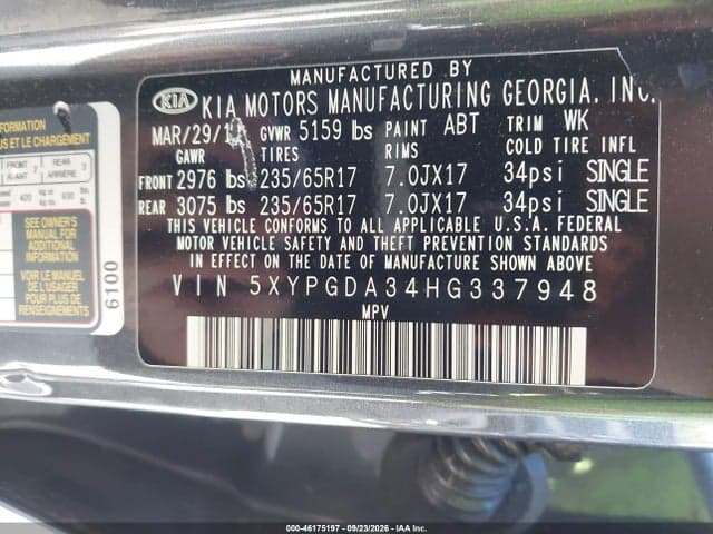 2017 KIA SORENTO 2.4L LX 9