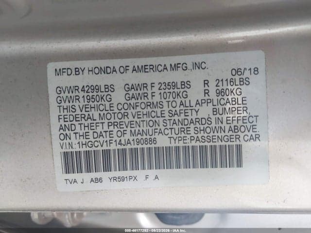 2018 HONDA ACCORD LX 9