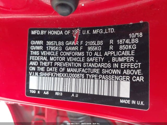 2019 HONDA CIVIC EX 9