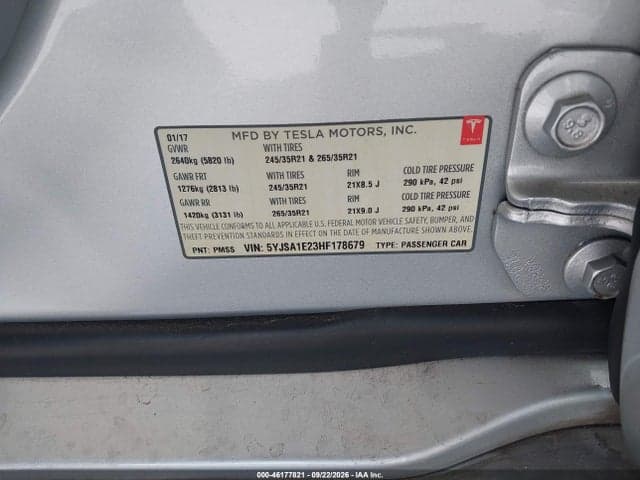 2017 TESLA MODEL S 100D/60D/75D/90D/P100D 9