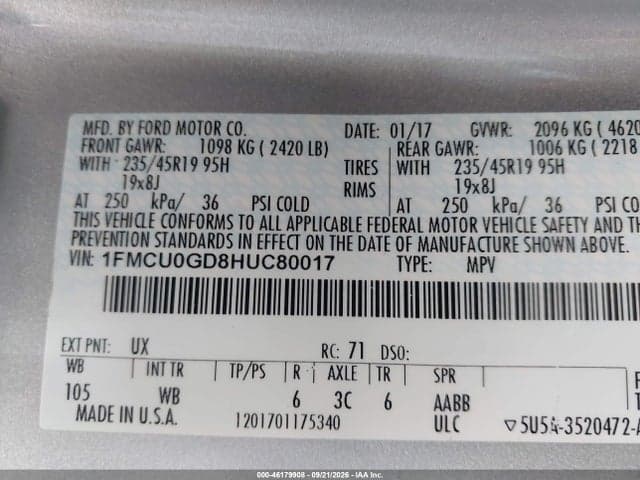 2017 FORD ESCAPE SE 9