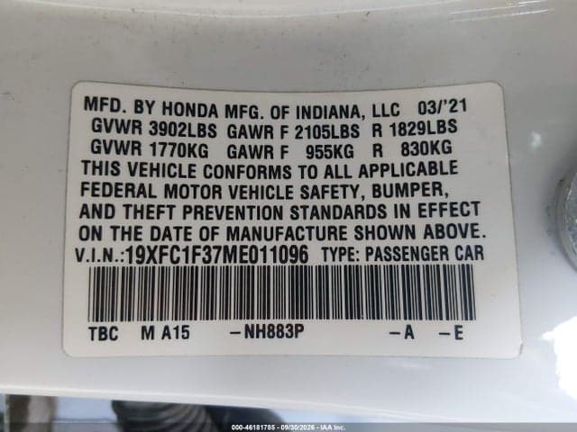 2021 HONDA CIVIC EX 9