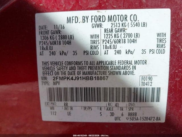 2017 FORD EDGE SEL 9