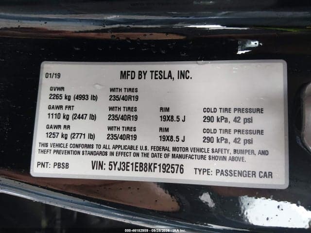 2019 TESLA MODEL 3 LONG RANGE/PERFORMANCE 9