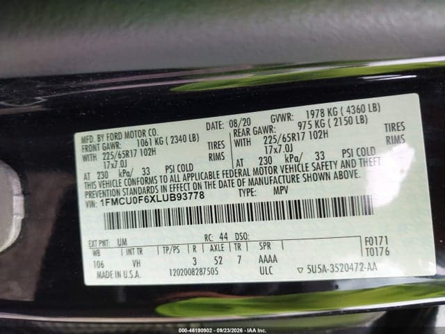 2020 FORD ESCAPE S 9