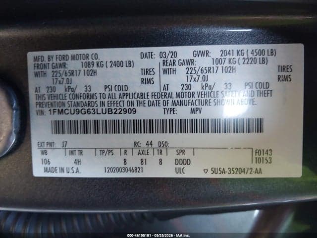 2020 FORD ESCAPE SE 9