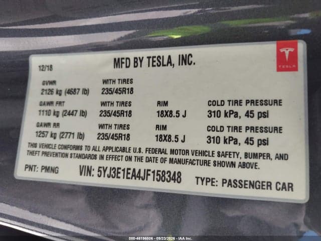 2018 TESLA MODELO 3 LONG RANGE/MID RANGE 9