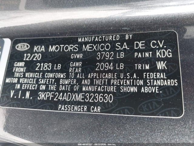 2021 KIA FORTE FE 9
