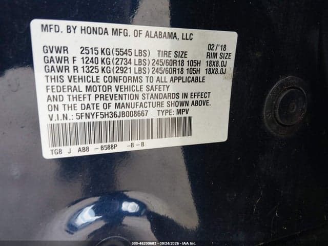 2018 HONDA PILOT EX 9