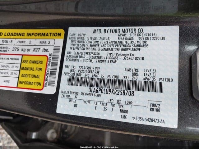 2019 FORD FUSION HYBRID SE 9