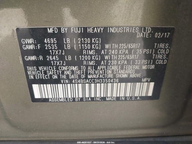 2017 SUBARU OUTBACK 2.5I PREMIUM 9