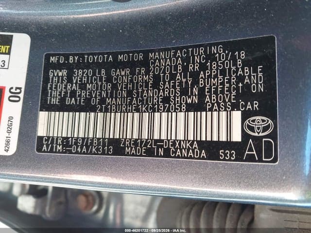 2019 TOYOTA COROLLA LE 9