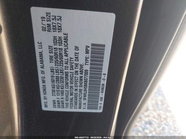 2019 HONDA ODYSSEY EX 9